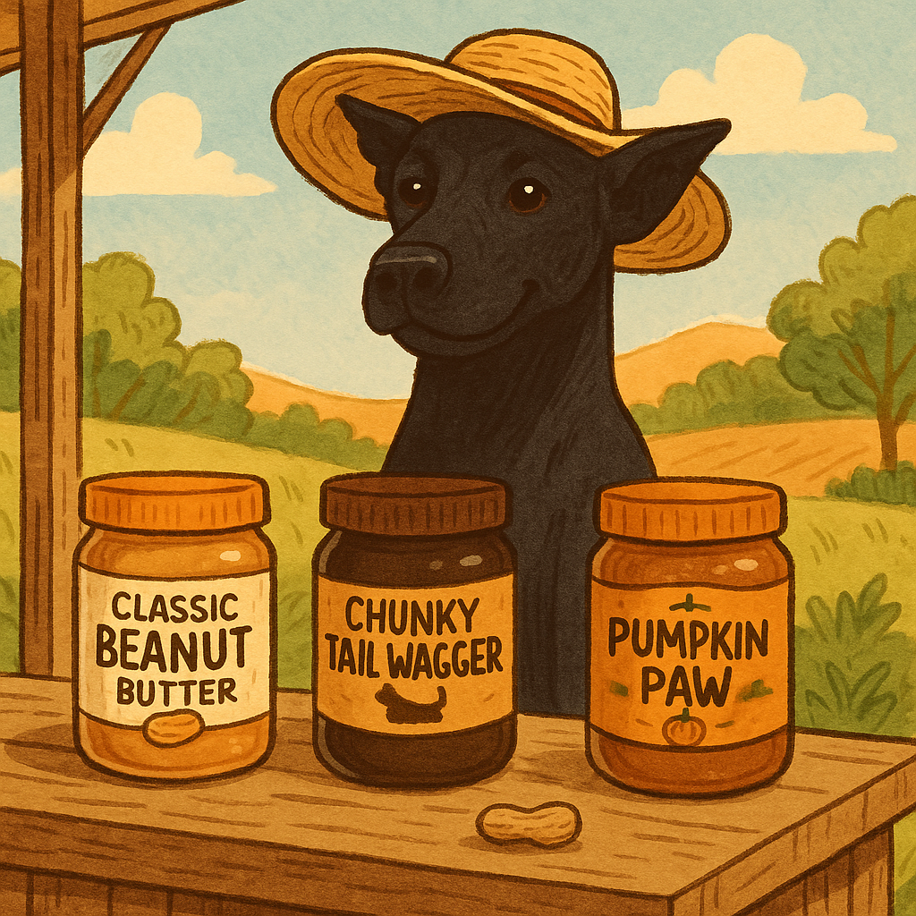 Bean proudly displaying Beanut Butter best sellers
